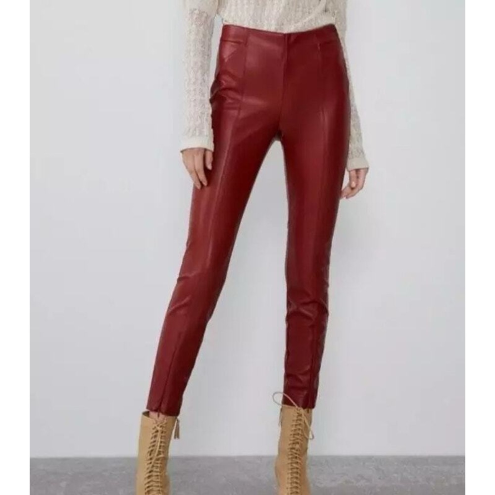 Zara Burgundy Faux Leather Skinny Pants